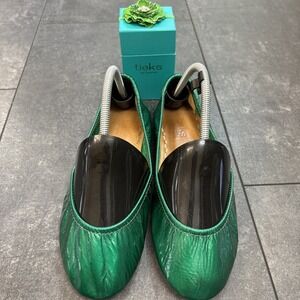 Tieks Gavrieli Metallic Emerald Green Leather Ballet Flats SZ 9 Foldable Flower